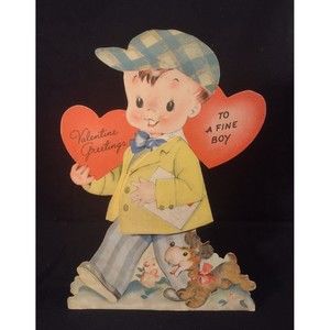 Vintage Large Diecut Valentines Day Card with Stand To A Fine Boy 1940s